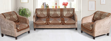 Nendle Velvet Fabric Sofa Cover Set of 5 Seater (Camel, 6 Pieces)